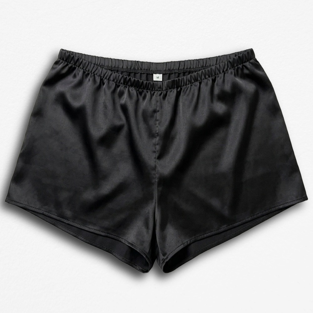 Stars Above XL Black Satin Pajama Shorts Elastic Waist Sleepwear Loungewear